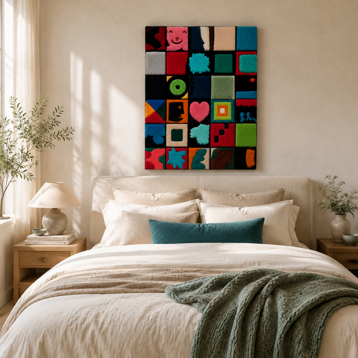 Hewn Earth Cabinet of Small Wonders wall art featuring intricate, colorful miniature scenes on a decorative framed panel.