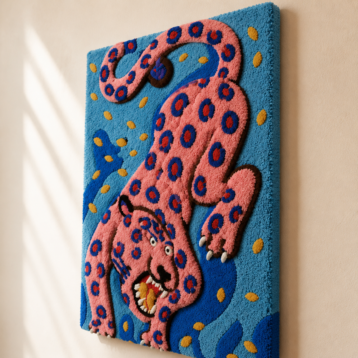 Pink leopard wall art by Hewn Earth featuring a vibrant pink and black leopard design for modern home decor.