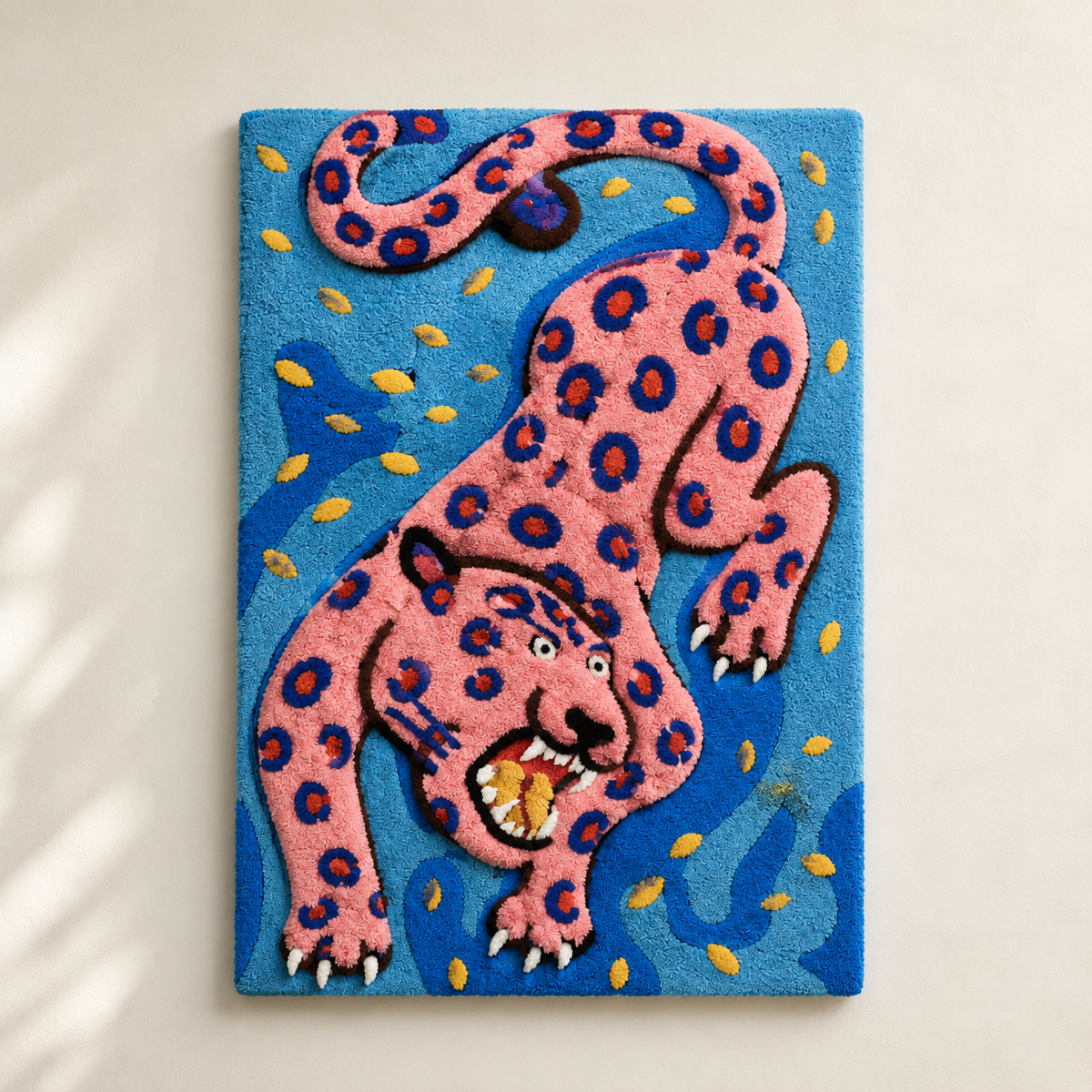 Pink leopard wall art by Hewn Earth featuring vibrant pink and leopard print design on a decorative wall piece.