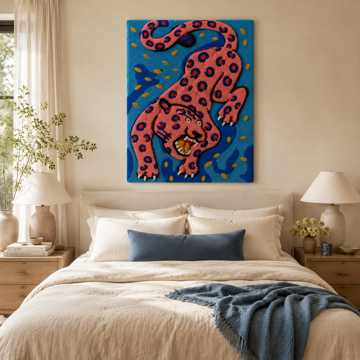 Pink leopard wall art by Hewn Earth featuring vibrant pink and black leopard print on a canvas.