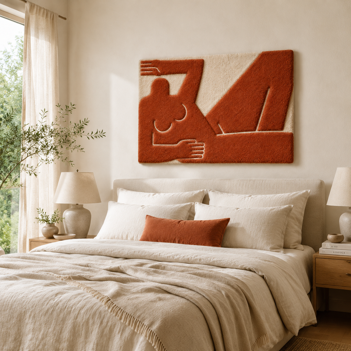 Hewn Earth terracotta wall art featuring a reclining design, with earthy tones and textured surface for modern home decor.