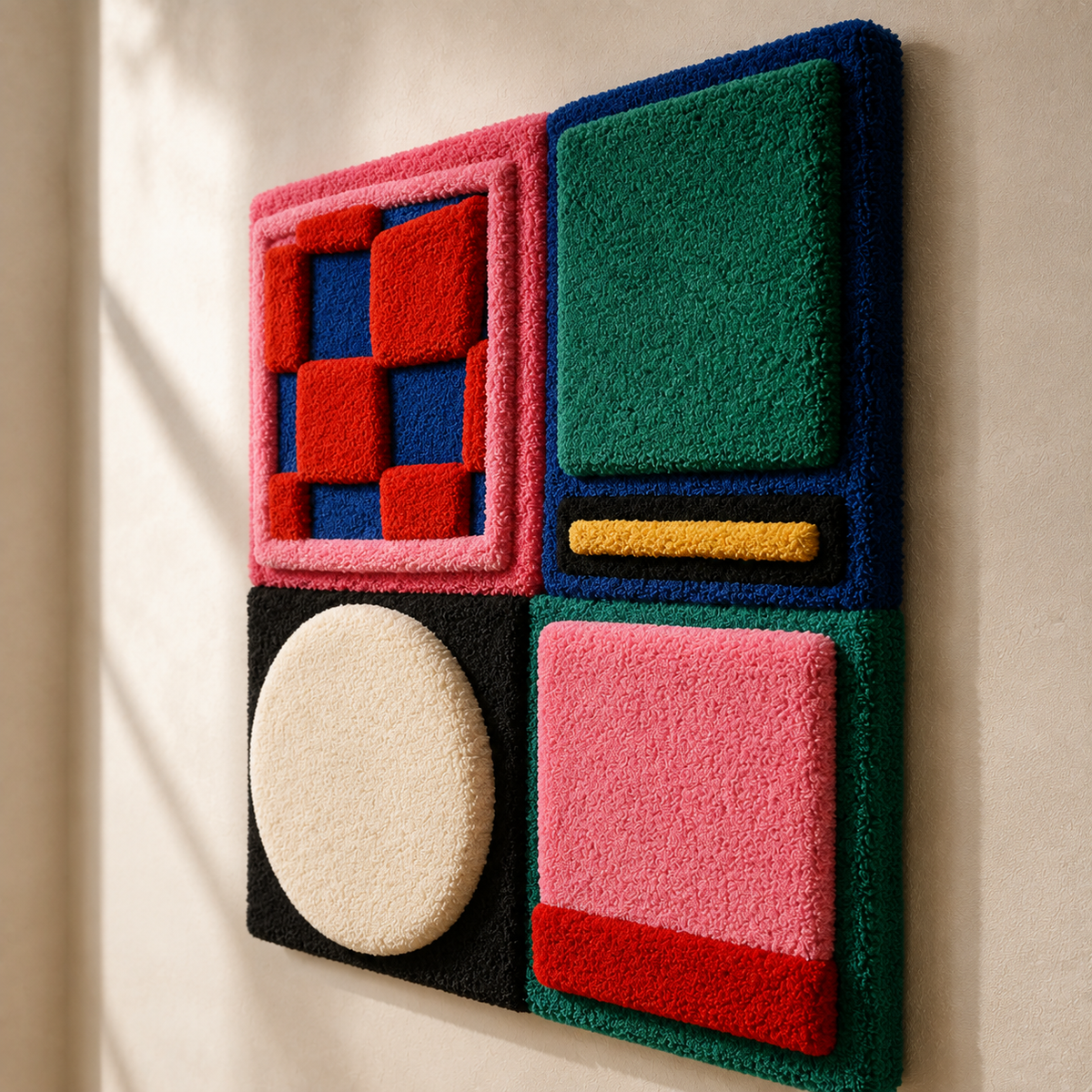 Colorful Hewn Earth wall art featuring primary color blocks, abstract geometric design for modern home decor.