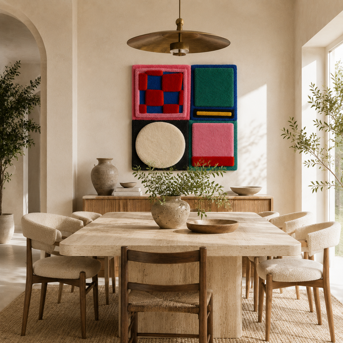 Hewn Earth Primary Colour Blocks wall art featuring vibrant, geometric color blocks on a neutral background.