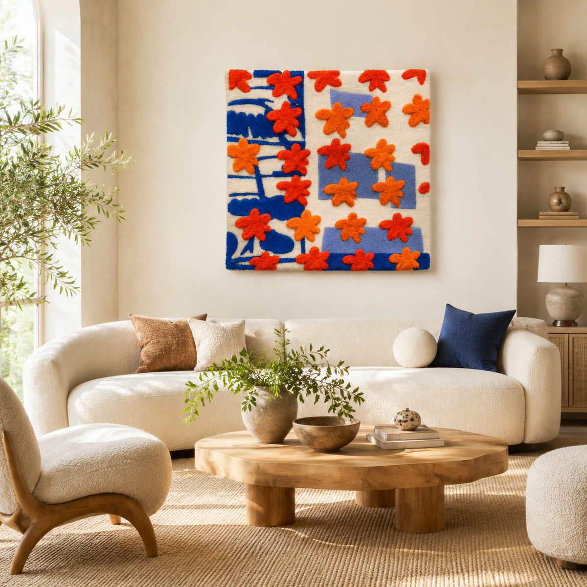 Hewn Earth Marigold Grid Study wall art featuring a vibrant marigold flower in a detailed botanical illustration.