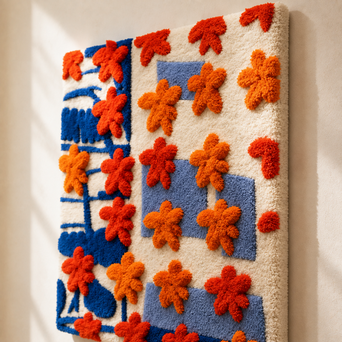 Marigold Grid Study wall art by Hewn Earth featuring a vibrant geometric floral design in warm yellow and orange tones
