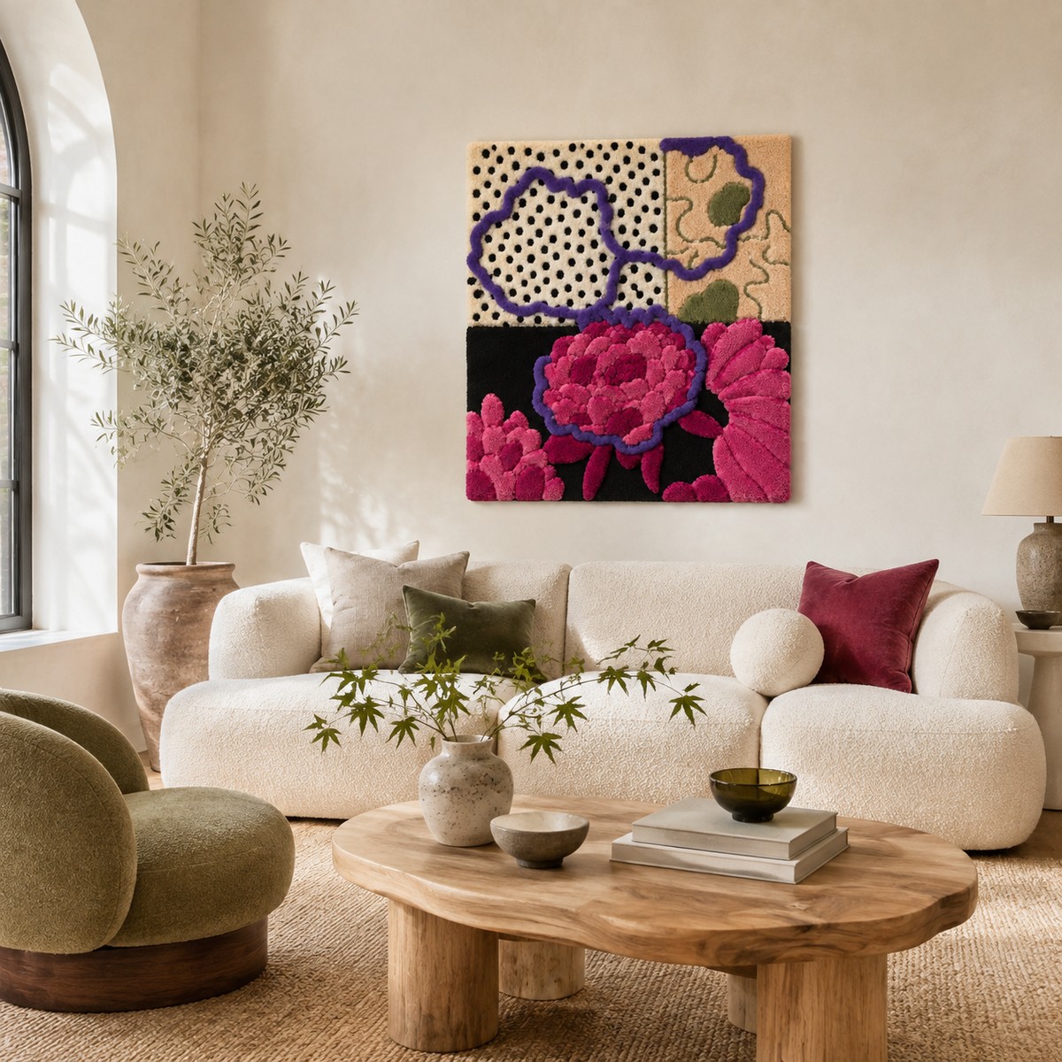 Hewn Earth Peony Circuit wall art featuring a vibrant, abstract peony design in a modern wall decor piece.