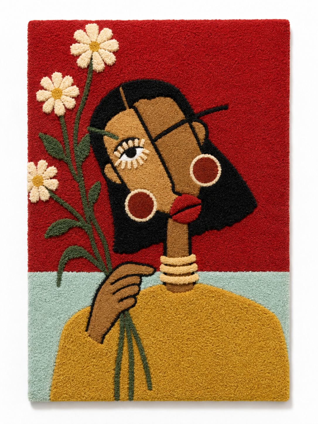 Red Daisy portrait wall art by Hewn Earth featuring a vibrant red flower on a neutral background.