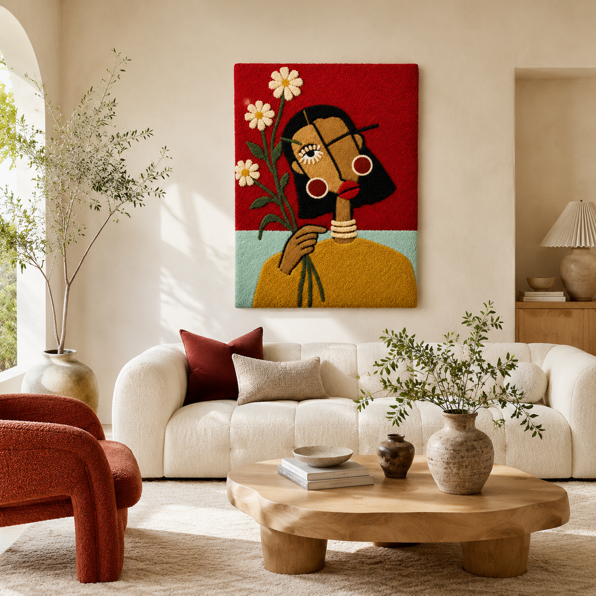 Red Daisy portrait wall art by Hewn Earth, featuring vibrant red flowers in a natural portrait style.