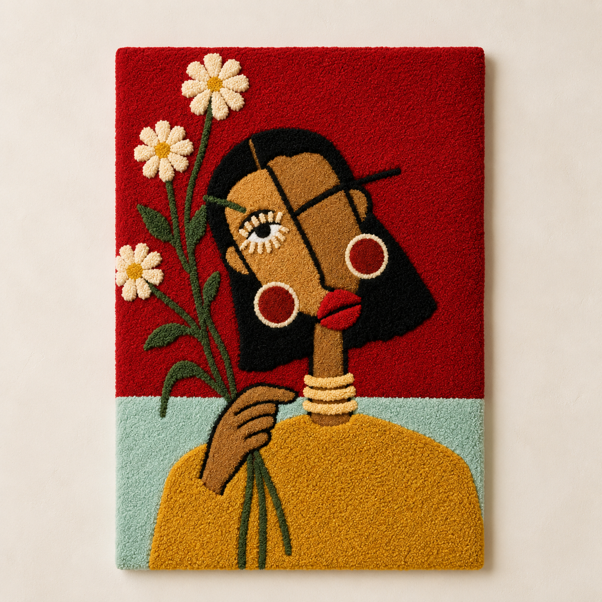 Red Daisy portrait wall art by Hewn Earth, featuring a vibrant floral design perfect for home decor.
