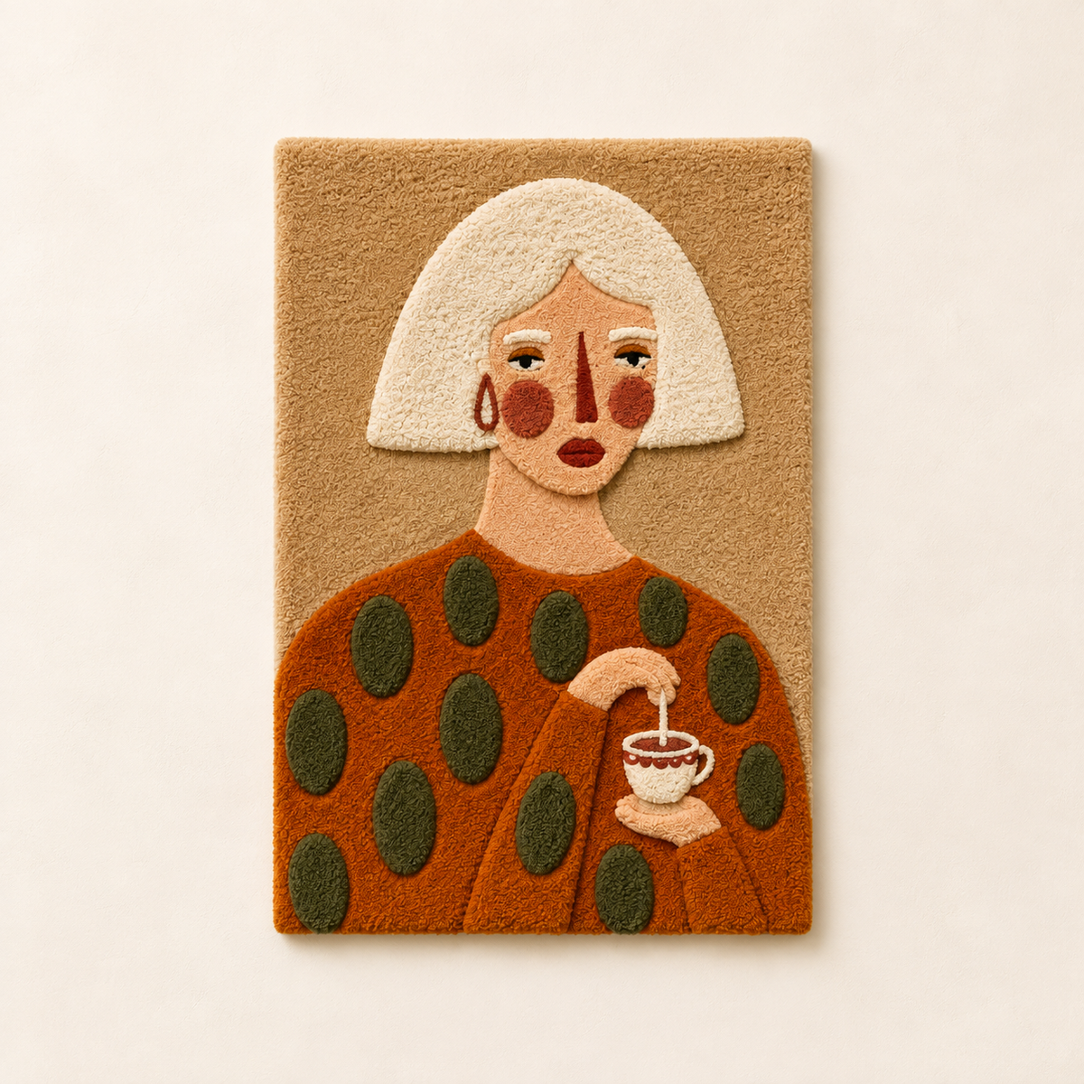 Wall art titled "Tea with Alma" by Hewn Earth, featuring a calming, detailed illustration of a tea scene on textured paper.