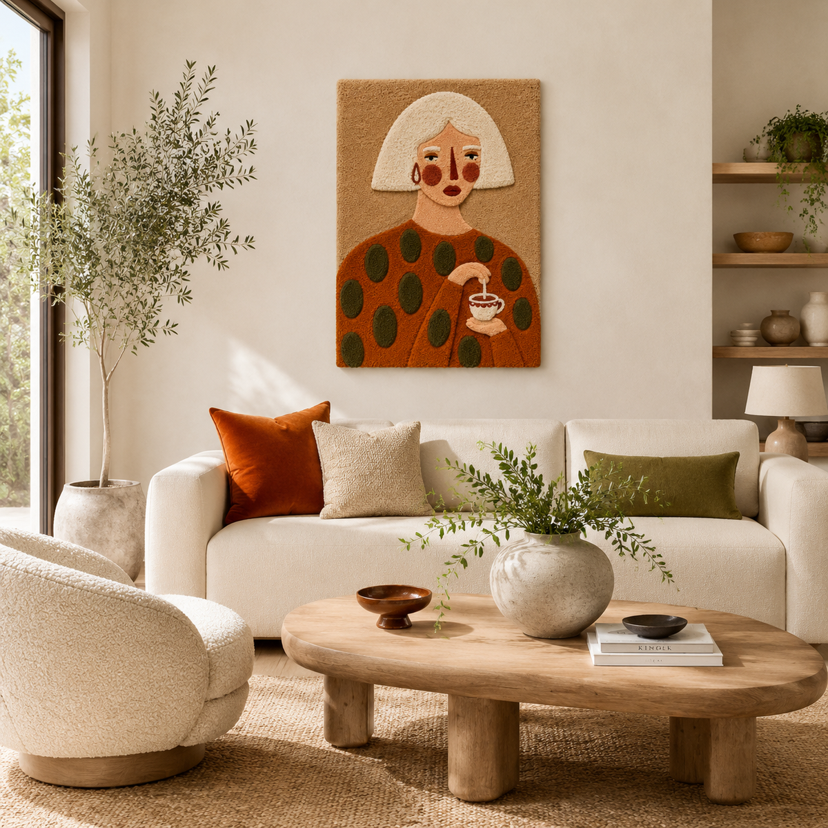 Wall art titled "Tea with Alma" by Hewn Earth featuring a serene, artistic depiction of a tea scene.