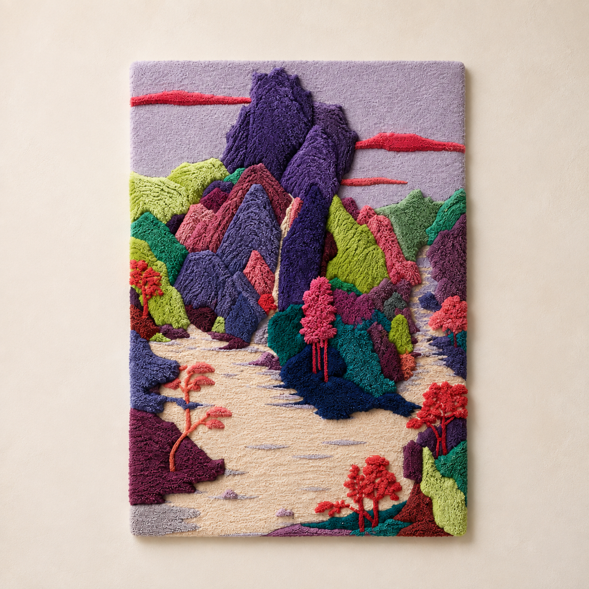 Violet Canyon Walk Hewn Earth wall art featuring a scenic canyon landscape in shades of violet and earthy tones.