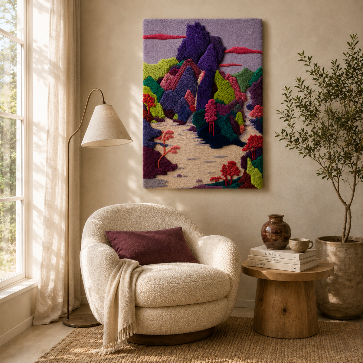 Violet Canyon Walk wall art by Hewn Earth featuring a vibrant landscape scene with canyon and violet hues.