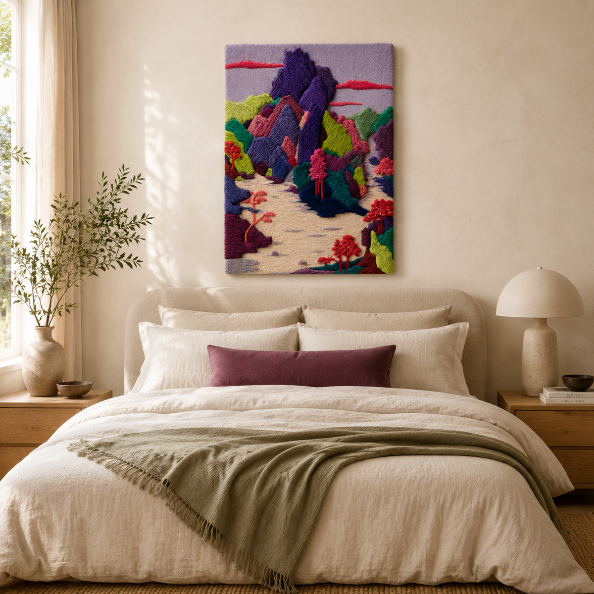 Violet Canyon Walk wall art by Hewn Earth featuring a scenic canyon landscape with vibrant violet hues and natural textures