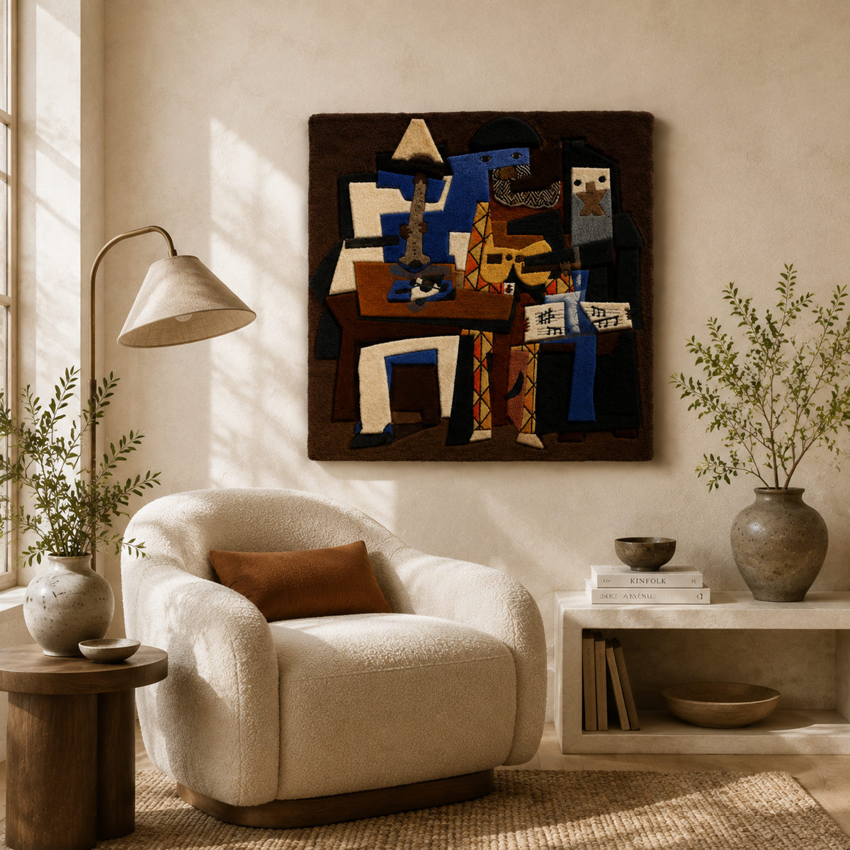 Hewn Earth Midnight Studio Quartet wall art featuring abstract black and white geometric patterns on canvas.
