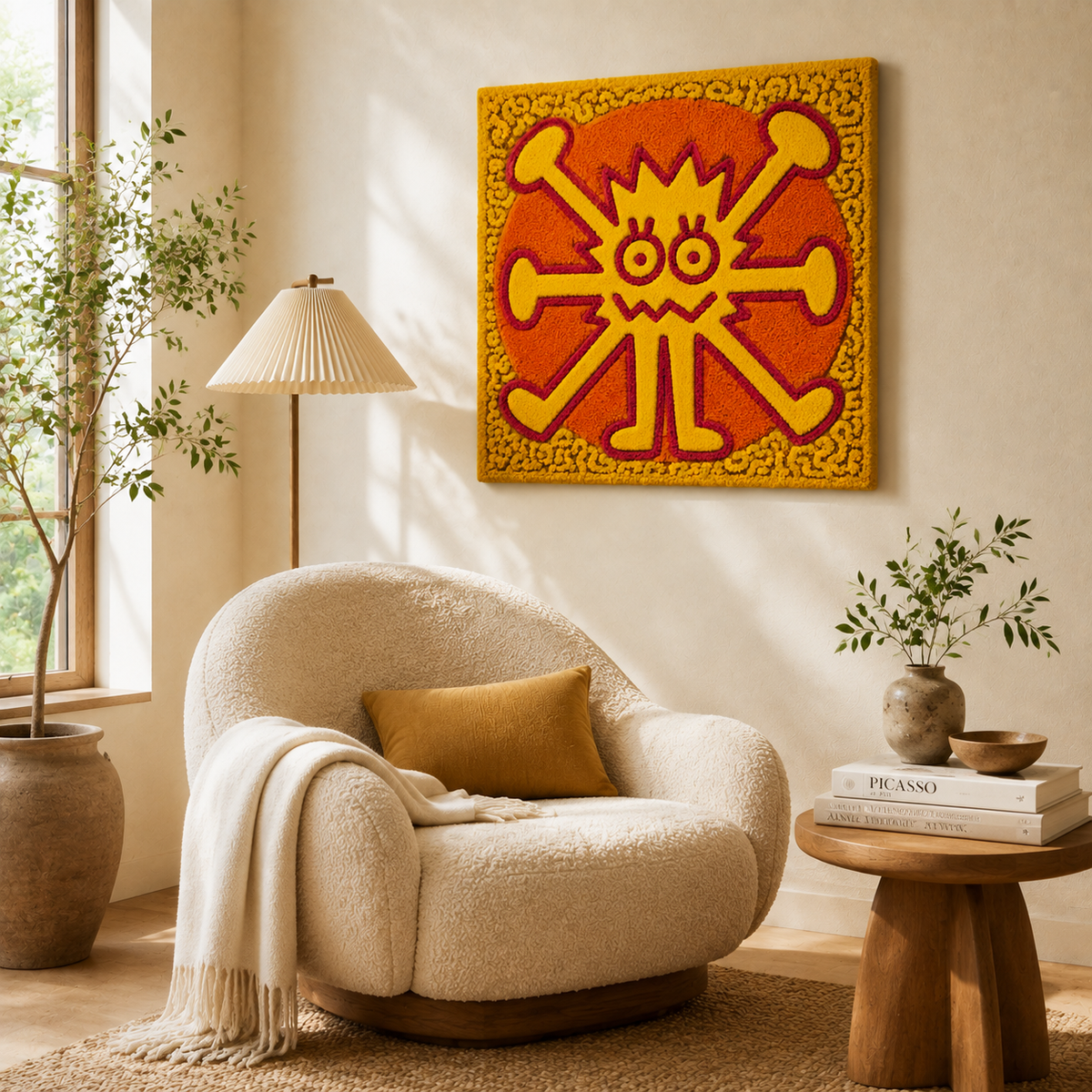 Hewn Earth Solar Glyph wall art featuring intricate solar symbol design on a textured surface, suitable for wall decor.