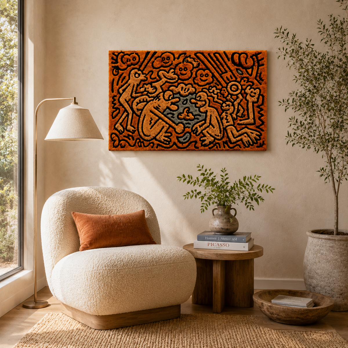 Hewn Earth Ember Maze wall art featuring intricate maze design on textured surface, modern boho home decor piece.