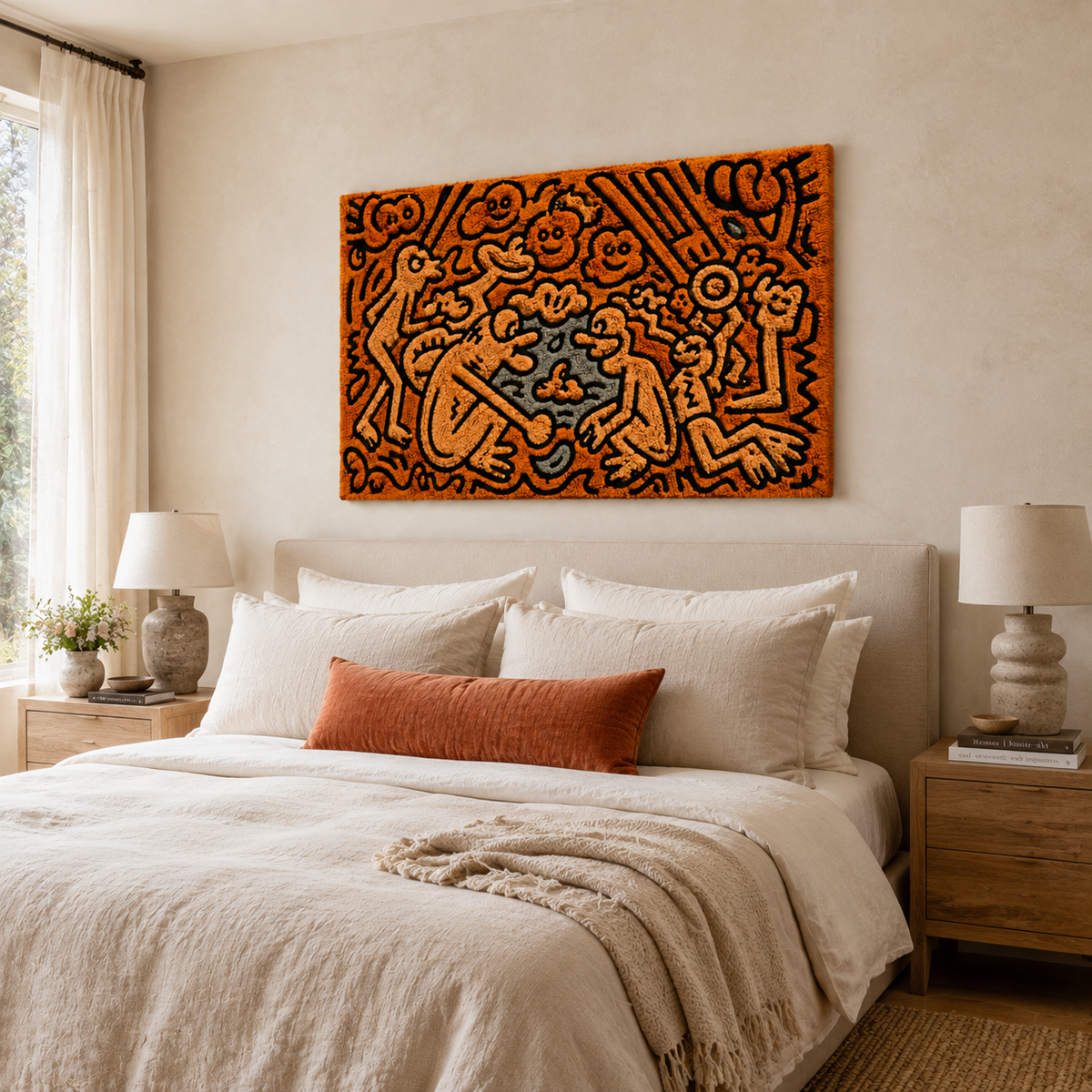 Hewn Earth Ember Maze wall art featuring intricate geometric patterns in warm earthy tones, suitable for modern interior decor.