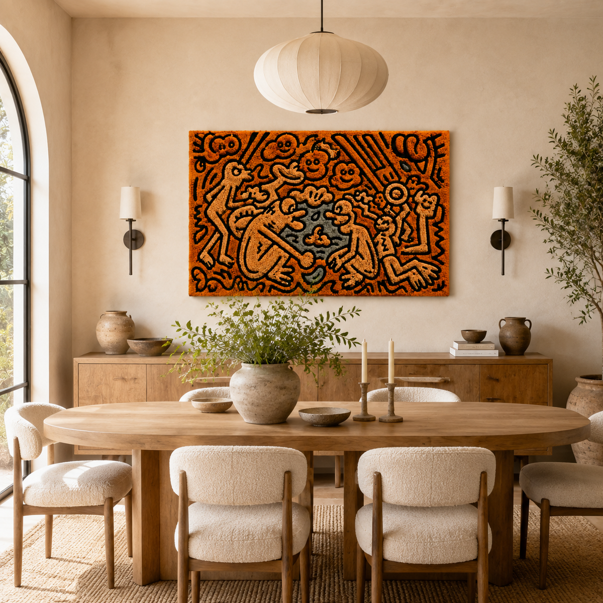Hewn Earth Ember Maze wall art featuring intricate geometric patterns in earthy tones, suitable for modern interior decor.