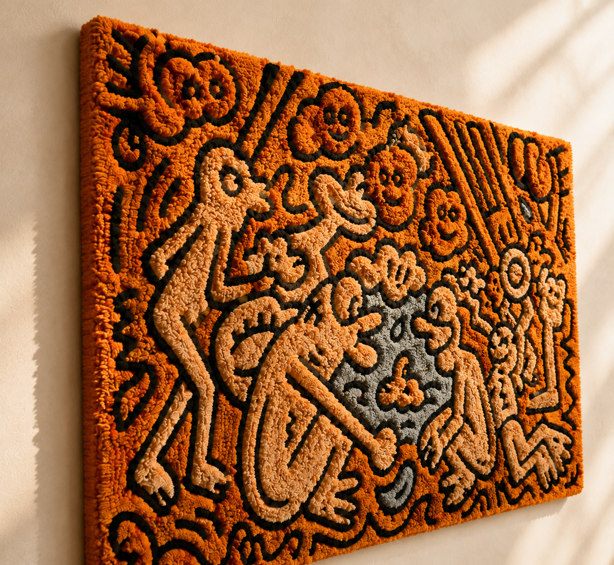 Hewn Earth Ember Maze wall art featuring intricate geometric patterns in warm earthy tones on canvas.