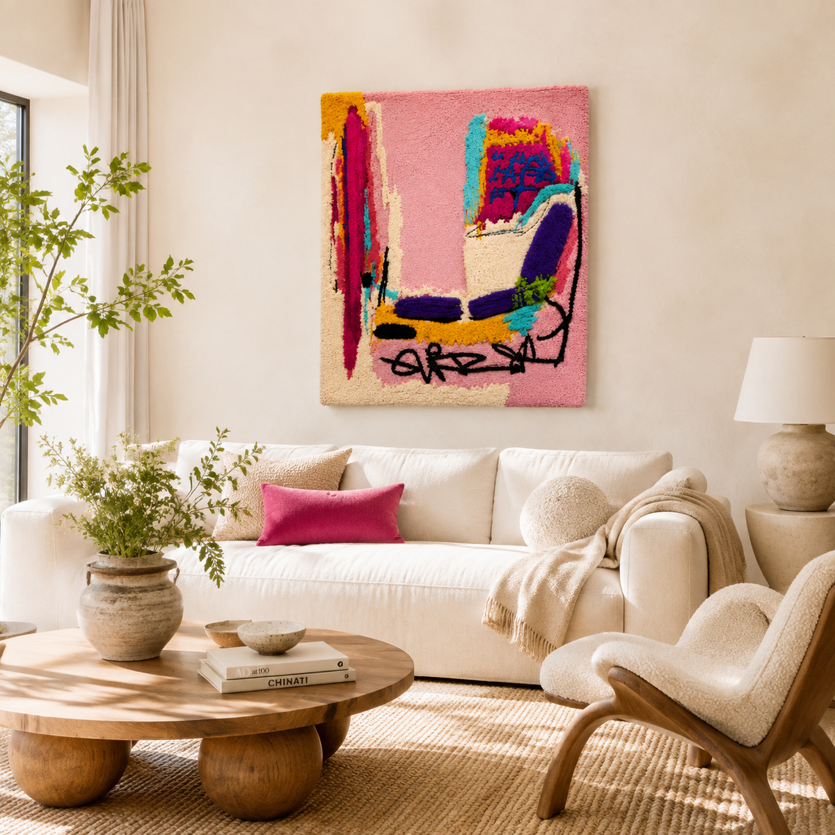 Pink Passage wall art by Hewn Earth, featuring abstract pink and neutral tones, suitable for modern interior decor.