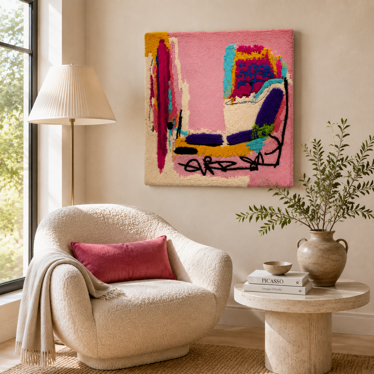 Pink Passage wall art by Hewn Earth featuring abstract pink and purple geometric shapes on a textured background.