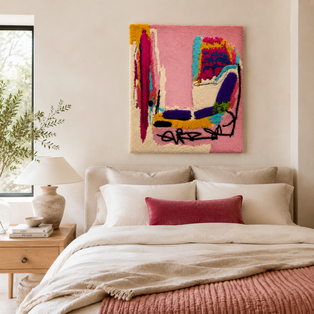 Pink Passage wall art by Hewn Earth, featuring abstract pink and neutral tones with textured, layered design on canvas.