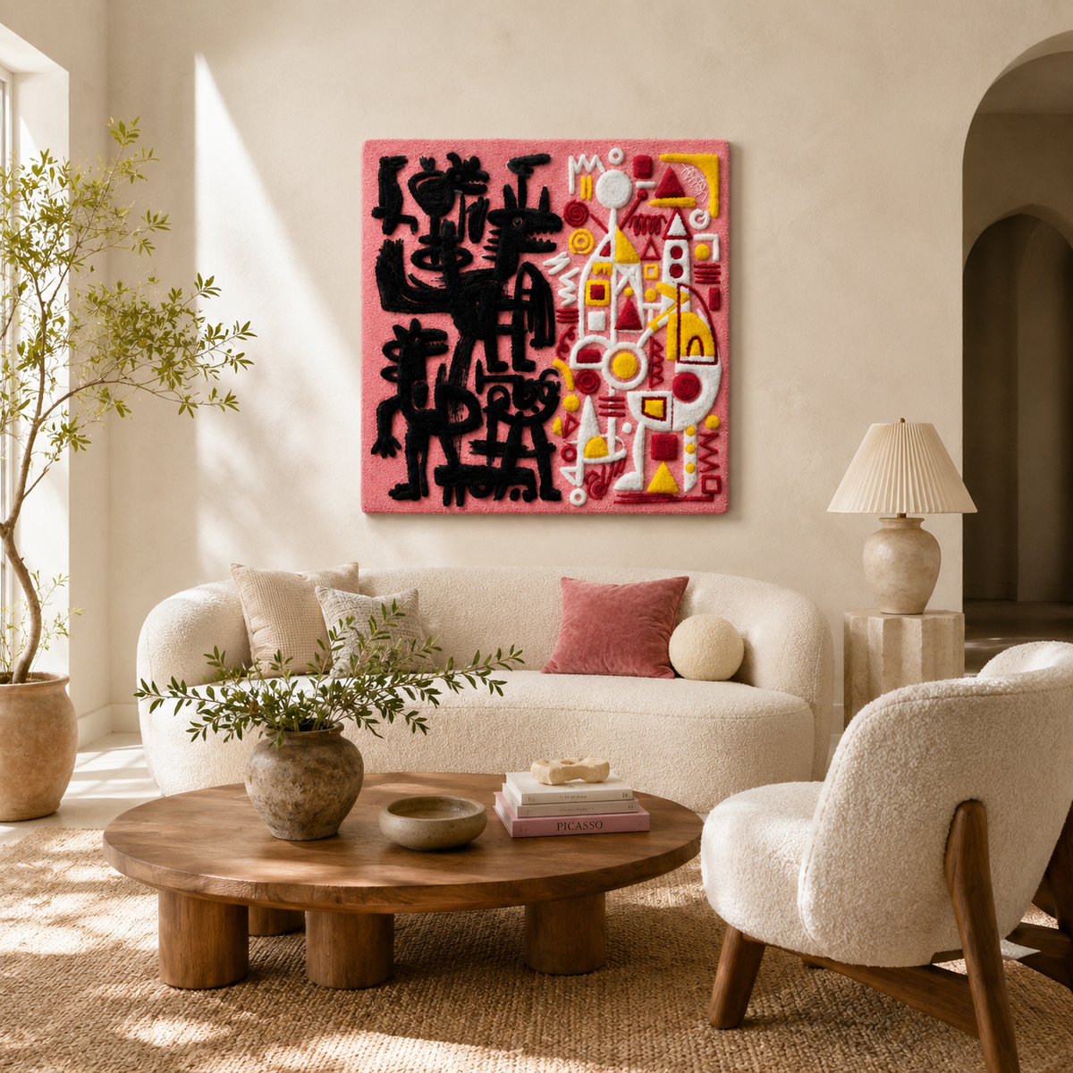 Colorful graffiti candy grid wall art by Hewn Earth featuring vibrant geometric patterns on a canvas.