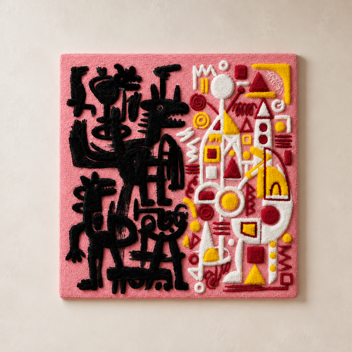 Vibrant graffiti candy-themed wall art by Hewn Earth featuring colorful spray paint designs on a canvas.