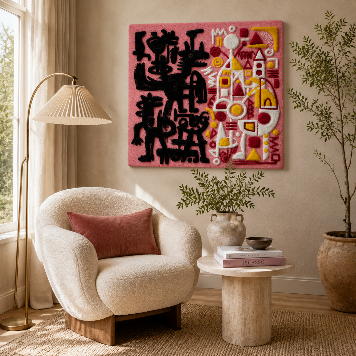 Colorful graffiti candy grid wall art by Hewn Earth featuring vibrant street art design on a canvas.