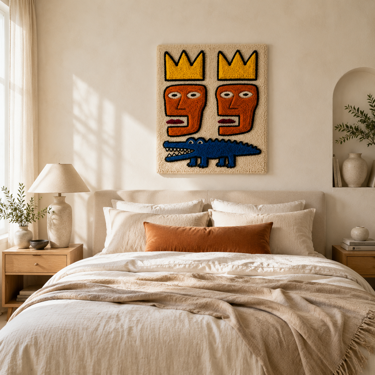 Hewn Earth Twin Crown Fable wall art featuring intricate design and textured details on a neutral background.