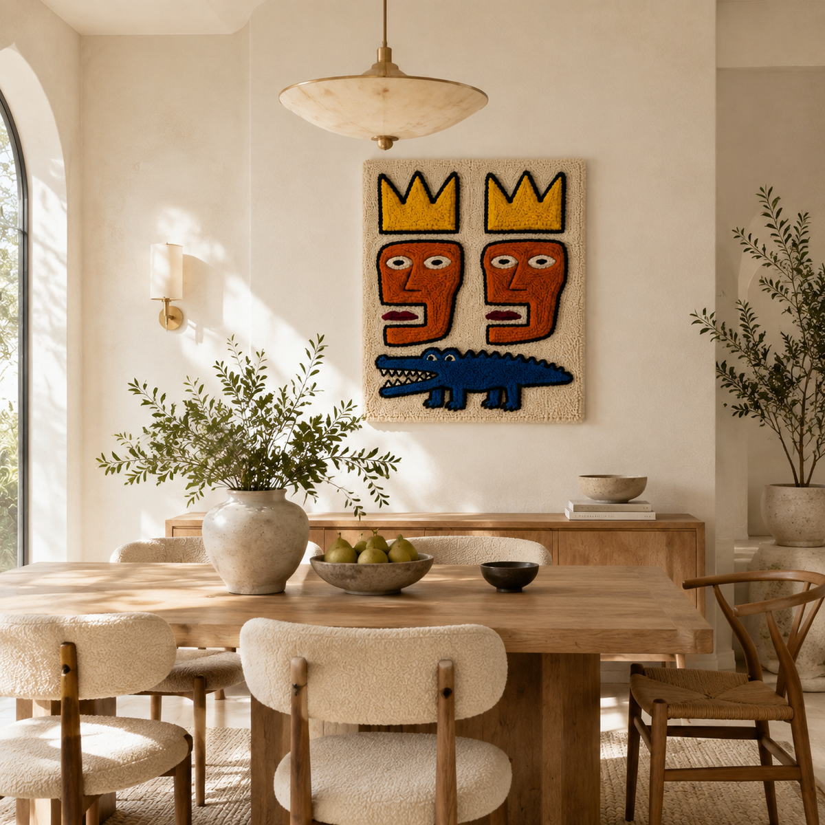 Hewn Earth Twin Crown Fable wall art featuring a detailed illustration of a regal crown on a neutral background.