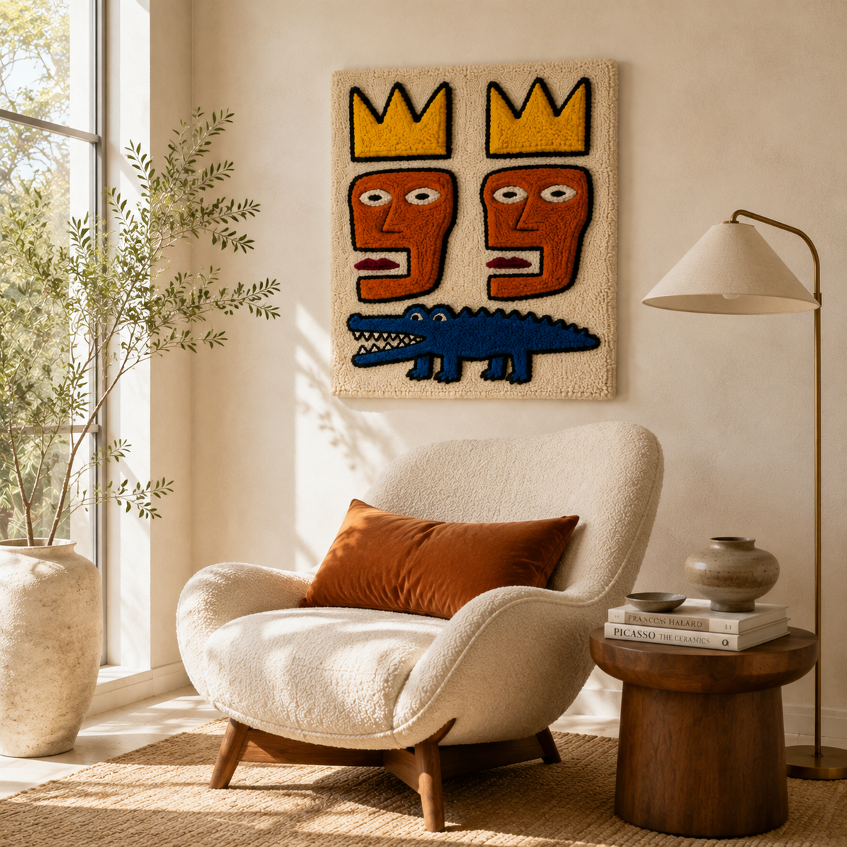 Twin Crown Fable wall art by Hewn Earth featuring a detailed illustration of twin crowns on a textured background.