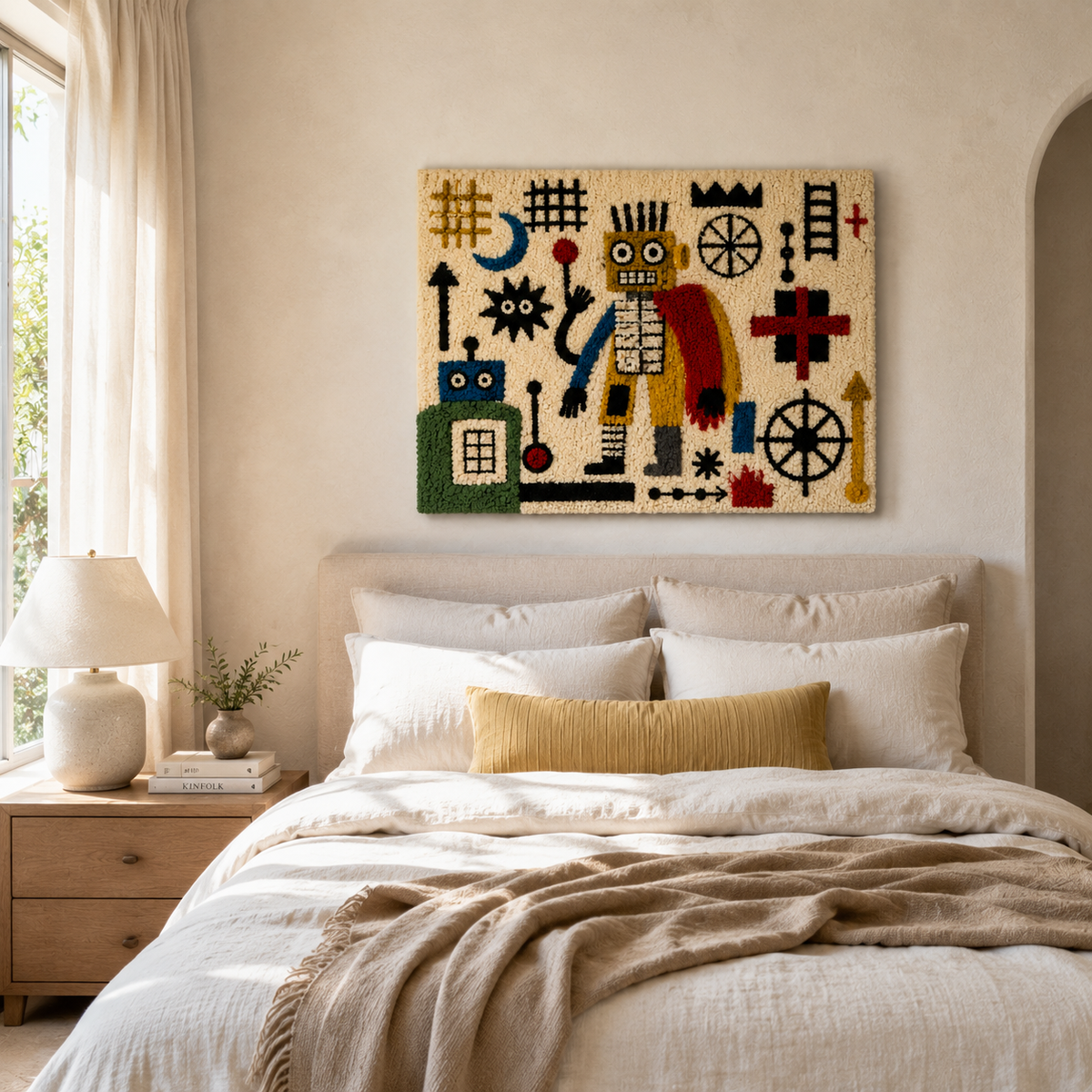 Hewn Earth Little Machine Cosmology wall art, abstract design with celestial and geometric elements on a neutral background.