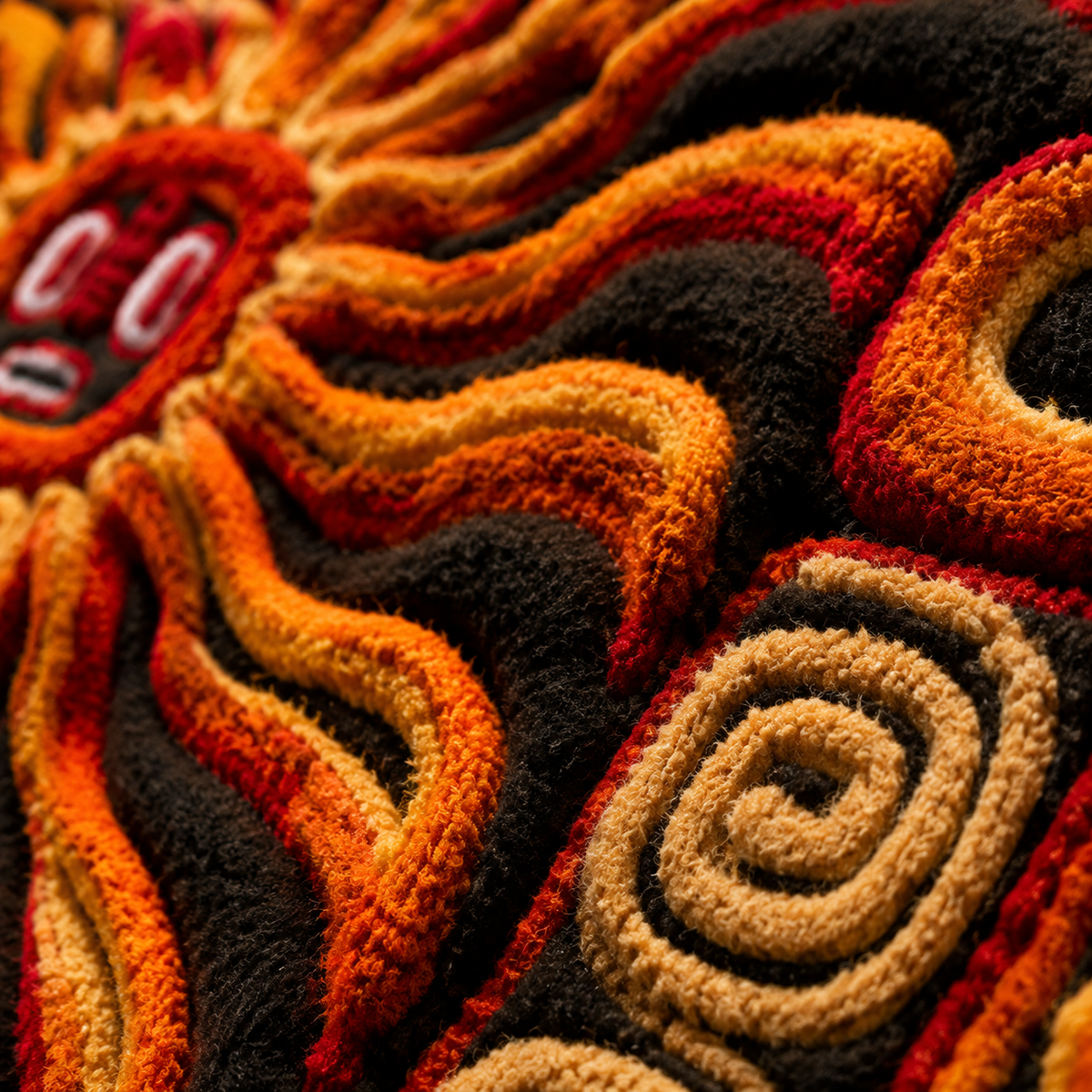 Close-up of Ember Codex Hewn Earth wall art featuring intricate textured patterns in warm earthy tones.
