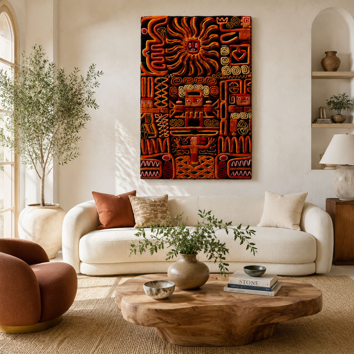 Hewn Earth Ember Codex wall art featuring vibrant, textured abstract design on canvas for modern home decor.