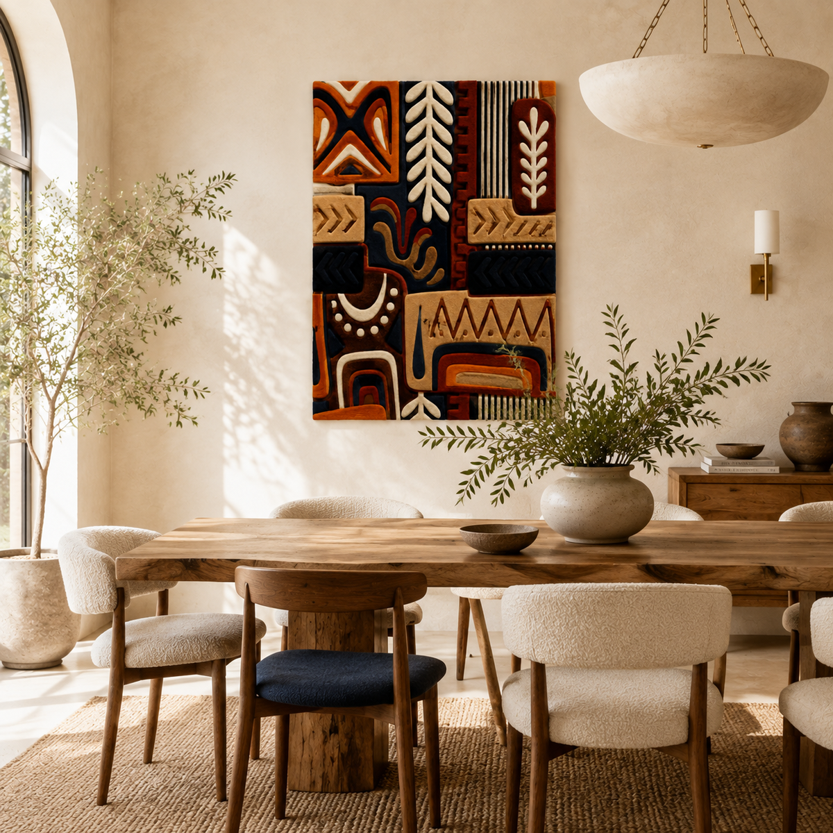 Hewn Earth Canyon Pattern Wall Art with textured geometric design, showcasing earthy tones and a rectangular frame.