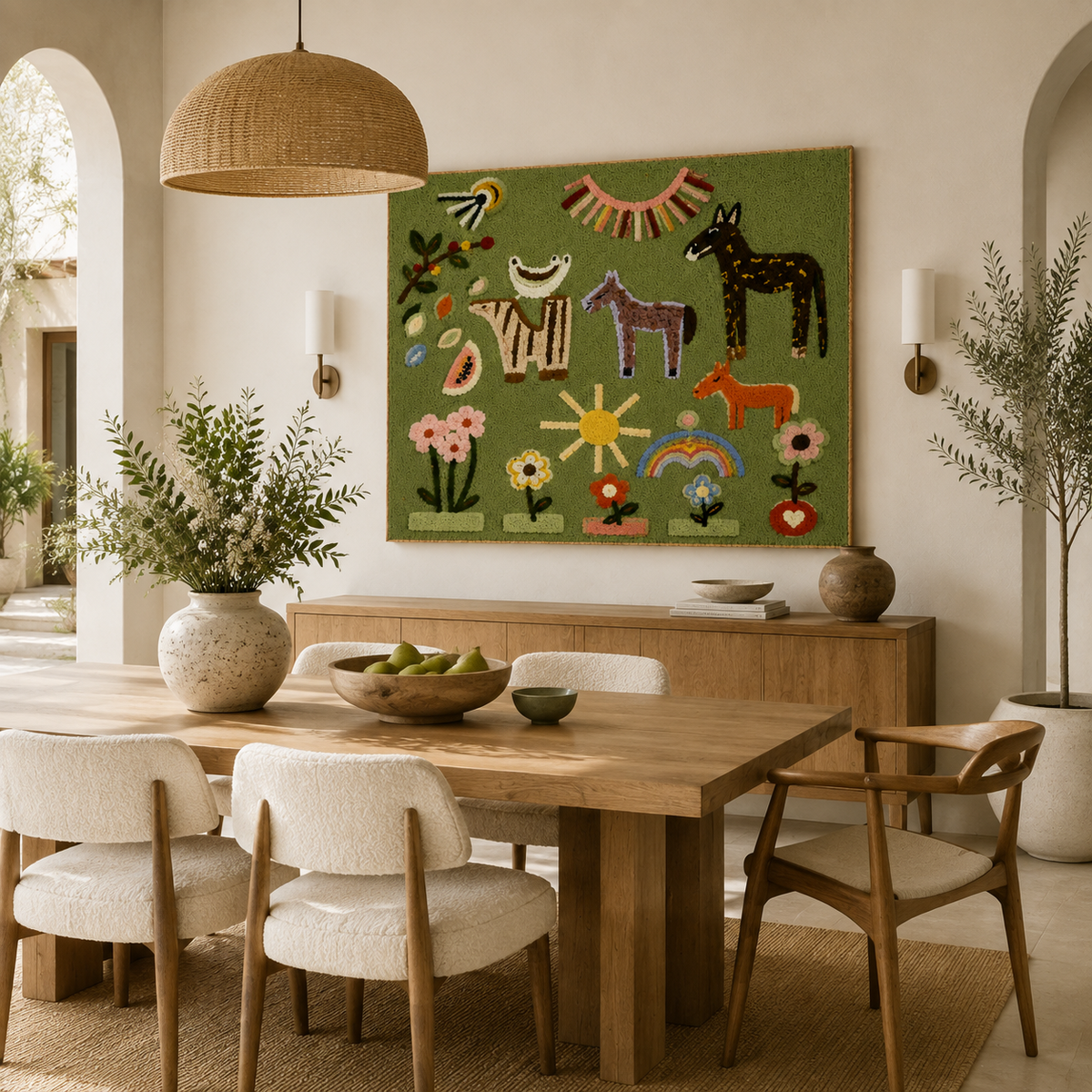 Hewn Earth Meadow Animal Calendar wall art featuring colorful illustrations of meadow animals on a wooden background.
