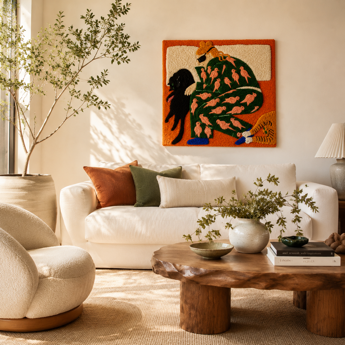 Hewn Earth Cat Garden Siesta wall art featuring a peaceful cat resting in a garden scene, ideal for home decor.