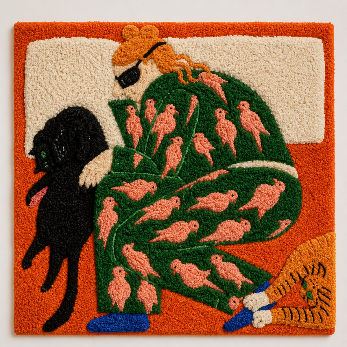 Hewn Earth Cat Garden Siesta wall art featuring a peaceful cat resting in a garden scene, vibrant and detailed illustration.