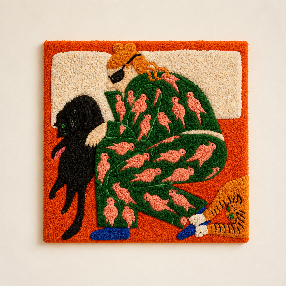 Hewn Earth Cat Garden Siesta wall art featuring a serene cat resting among garden plants, natural earthy tones, and detailed design.
