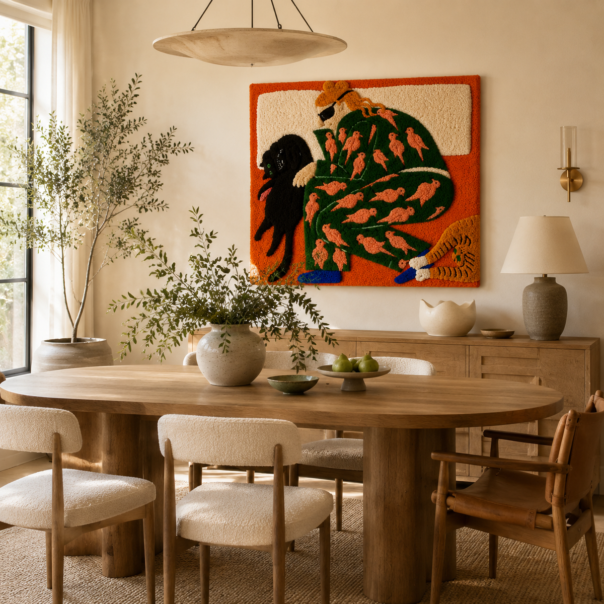 Hewn Earth Cat Garden Siesta wall art featuring a colorful illustration of a relaxed cat resting in a garden scene.