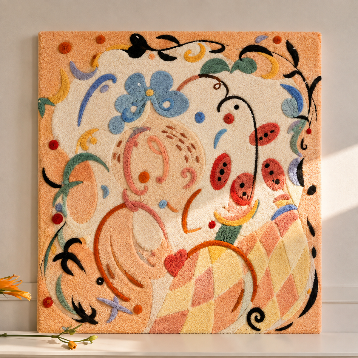 Peach Ribbon Doodle wall art by Hewn Earth featuring abstract peach-colored ribbon design on a light background.