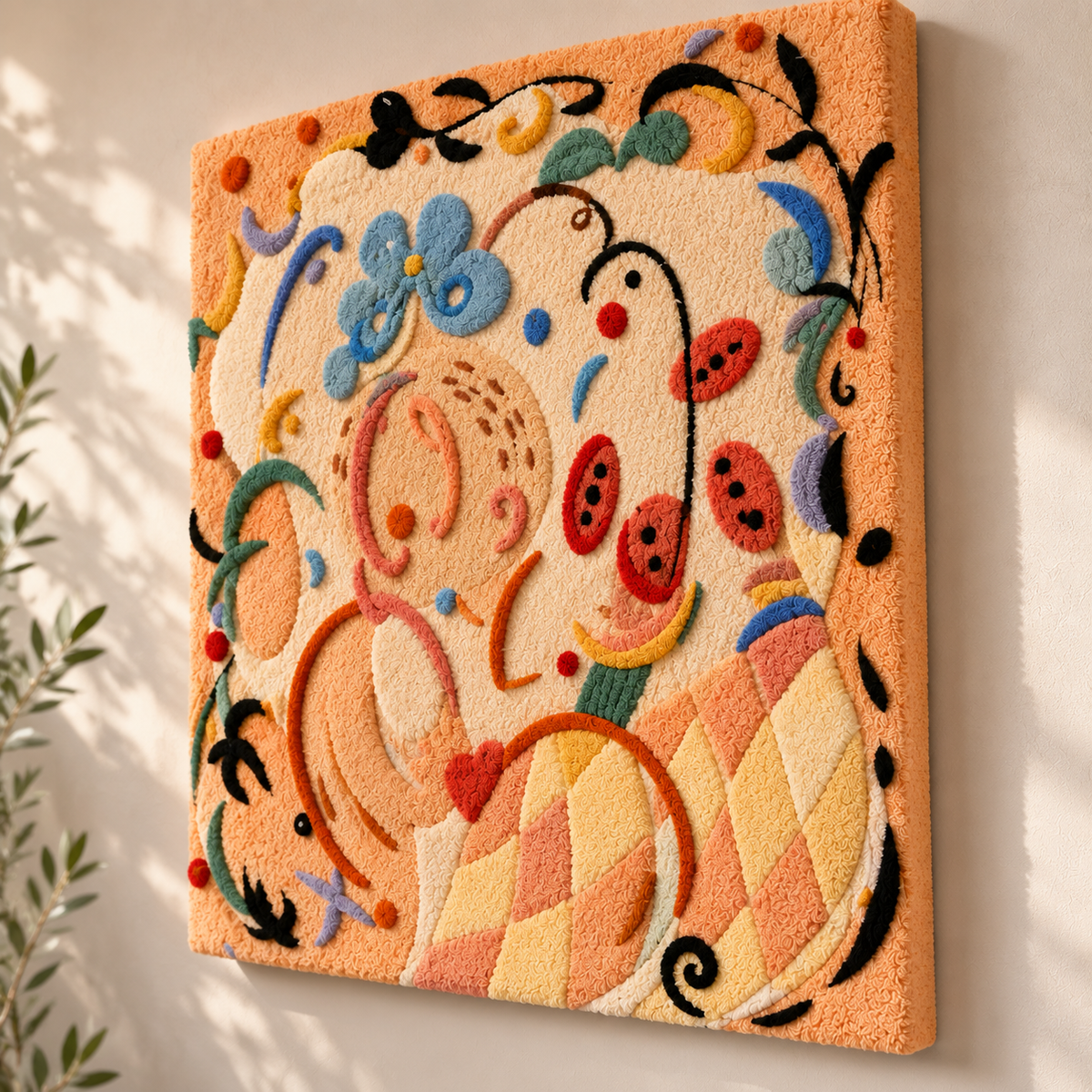 Peach Ribbon Doodle wall art by Hewn Earth featuring abstract peach and white ribbon design on a neutral background