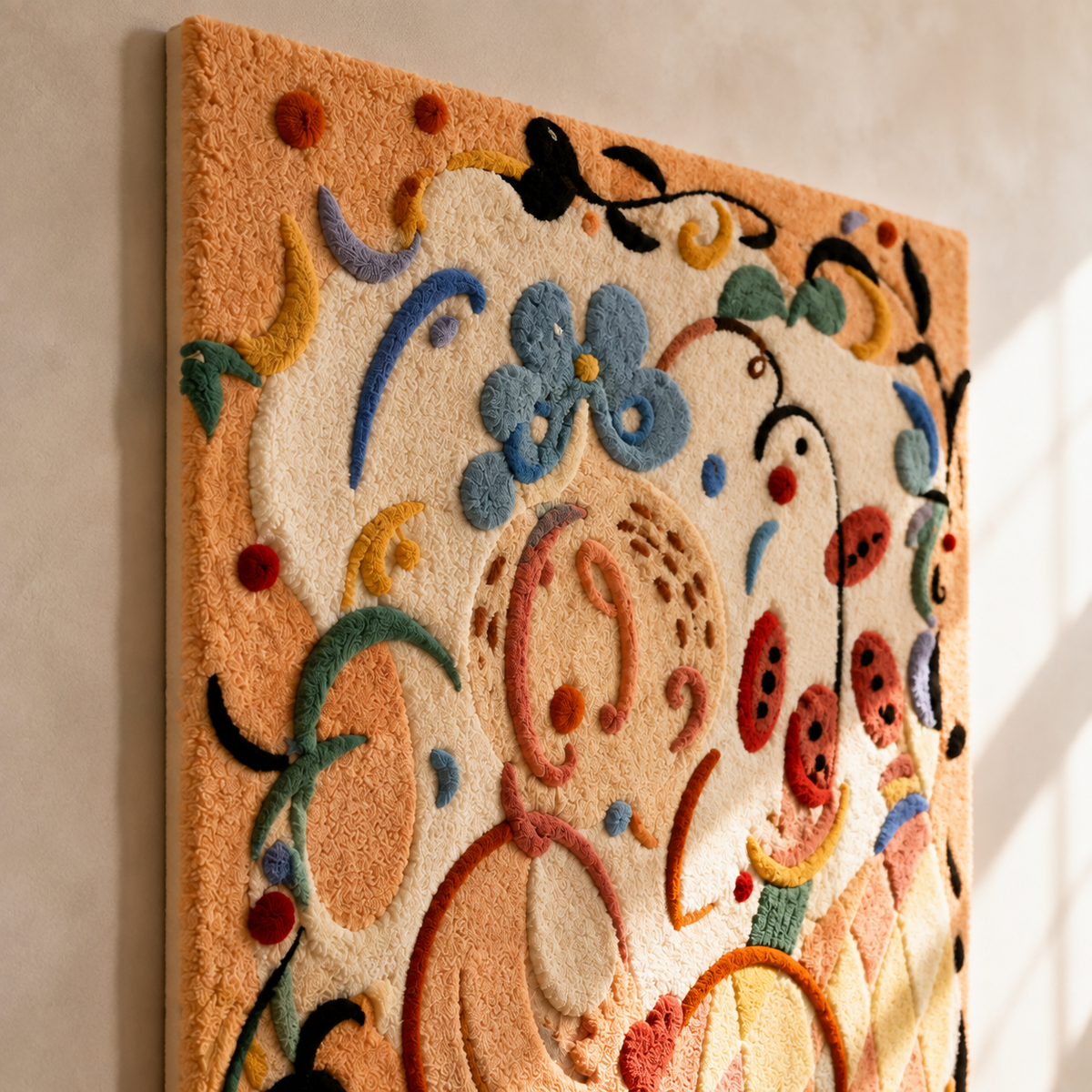 Peach Ribbon Doodle wall art by Hewn Earth featuring abstract peach and white ribbon patterns on textured background.