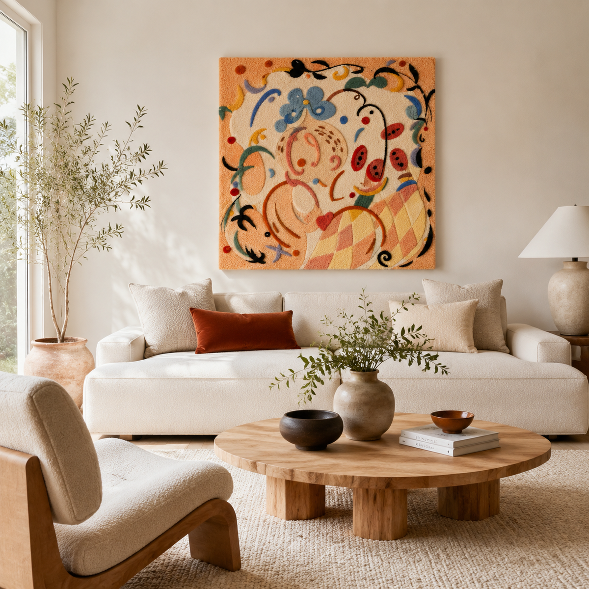 Peach Ribbon Doodle wall art by Hewn Earth featuring abstract peach ribbon designs on a neutral background.