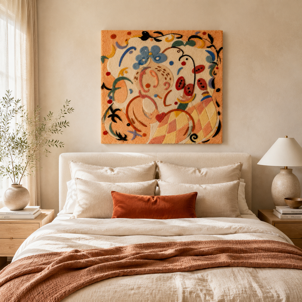 Peach Ribbon Doodle wall art by Hewn Earth featuring abstract peach and white ribbon designs on a neutral background.