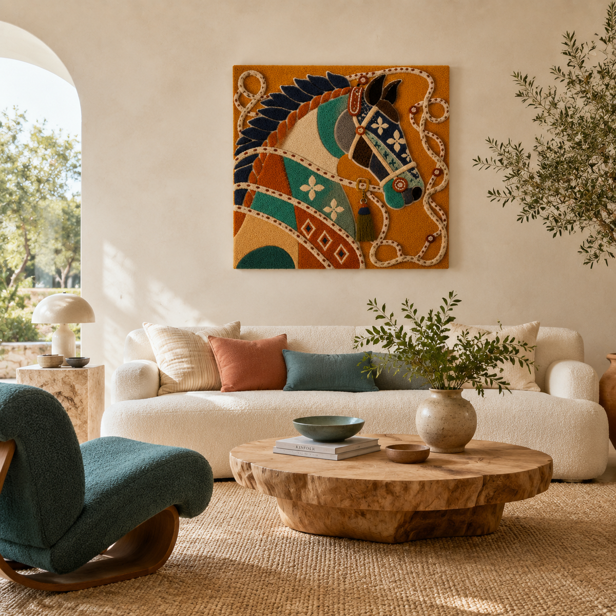 Hewn Earth jeweled horse profile wall art featuring intricate details and sparkling embellishments on a neutral background.