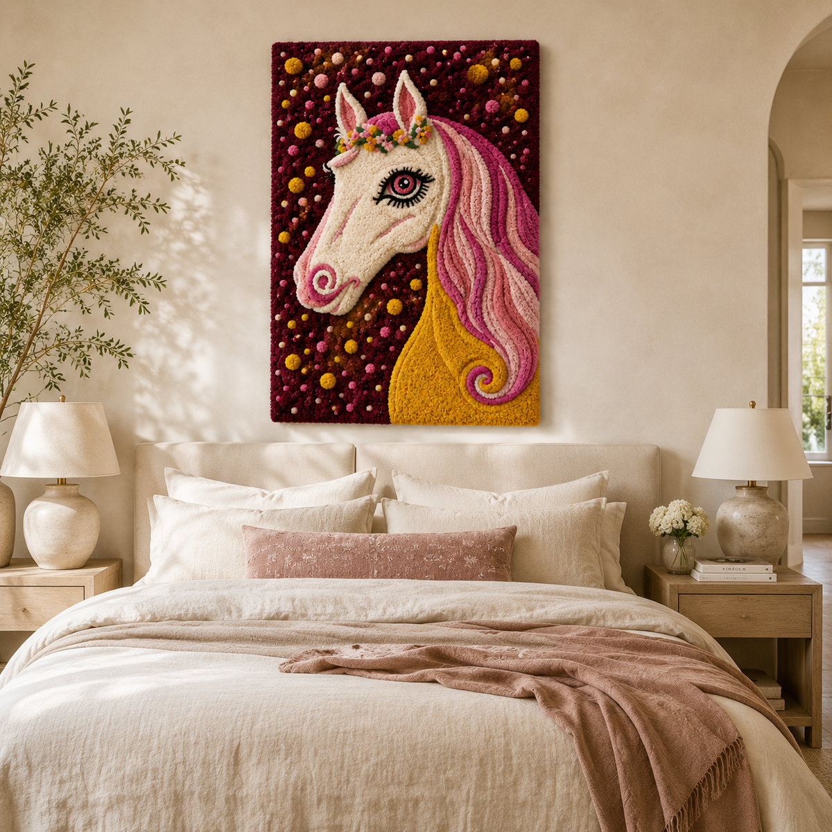Celestial Rose Unicorn wall art by Hewn Earth featuring a whimsical unicorn with a rose theme on a decorative background