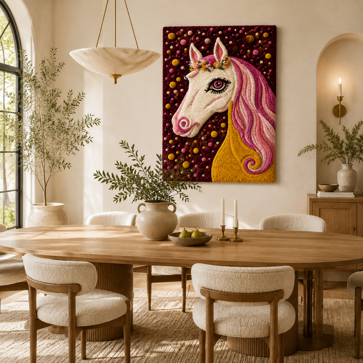 Hewn Earth Celestial Rose Unicorn wall art featuring a mystical unicorn with celestial rose design, vibrant colors and detailed artwork
